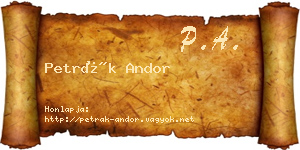 Petrák Andor névjegykártya